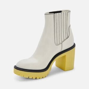 NEW Dolce Vita Caster H2O Waterproof White Leather Lug Sole Ankle Boots Booties